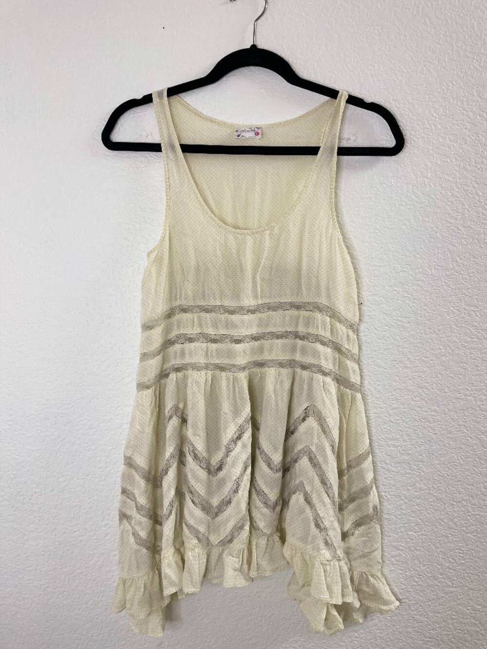 Free People Ivory Cream Voile and Lace Trapeze Slip in Tea Oversized Boho | XS